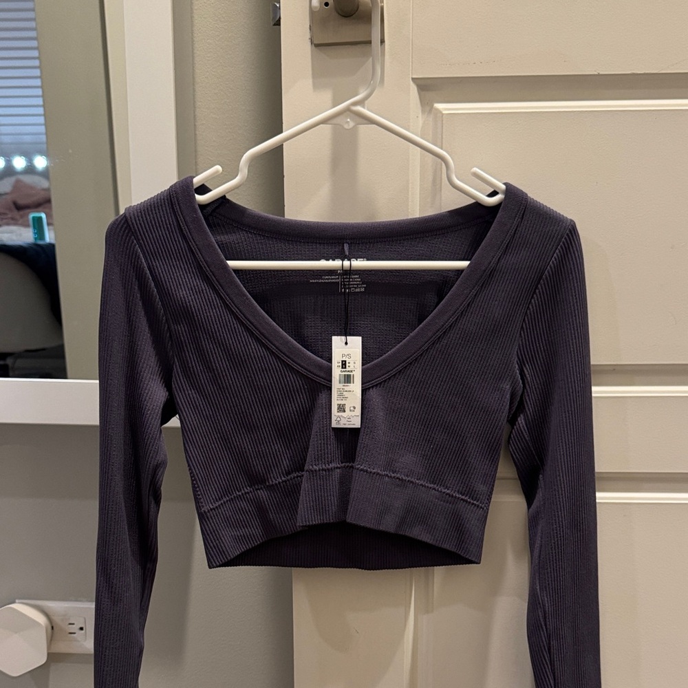 Garage Ribbed V-Neck Crop Top - Deep Purple